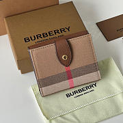 Kitlife Burberry Luna Brown Grained Leather House Check Canvas Coin Pouch Snap Wallet 11x9x2.5cm - 2
