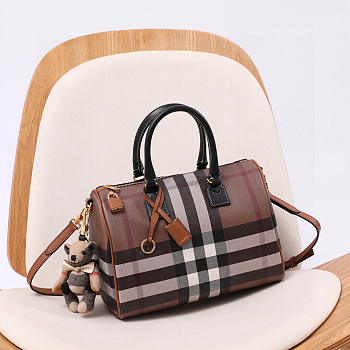 Kitlife Burberry Check Bowling Bag Dark Birch Brown 30x15x21cm 
