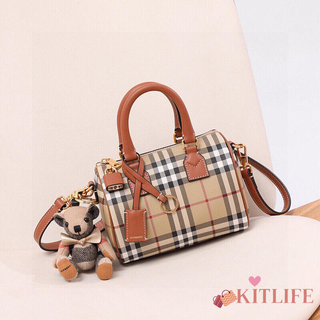 Kitlife Burberry Check Bowling Bag Beige & Brown 30x15x21cm - 1