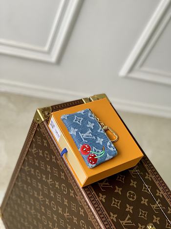 Kitlife Louis Vuitton x TM Key Pouch Monogram Cherry Blue Denim M14938 12x7x1.5cm