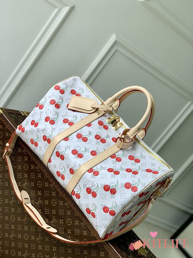 Kitlife Louis Vuitton x TM Keepall Bandoulière 45 White Cherry Monogram Coated Canvas M13764 45x27x20cm - 1
