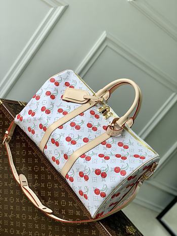 Kitlife Louis Vuitton x TM Keepall Bandoulière 45 White Cherry Monogram Coated Canvas M13764 45x27x20cm