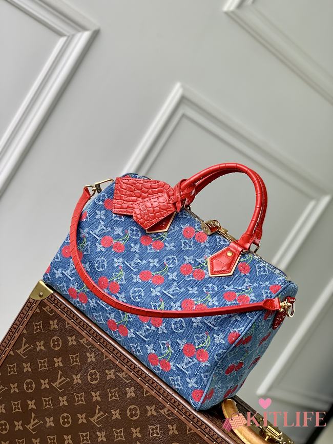Kitlife Louis Vuitton x TM Speedy Bag Cherry Monogram Blue Denim M87627 21x17x30cm - 1