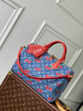 Kitlife Louis Vuitton x TM Speedy Bag Cherry Monogram Blue Denim M87627 21x17x30cm