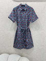 Kitlife Louis Vuitton 25 Cherry Print Belt Dress Blue Denim - 1