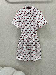 Kitlife Louis Vuitton 25 Cherry Print Belt Dress White - 1