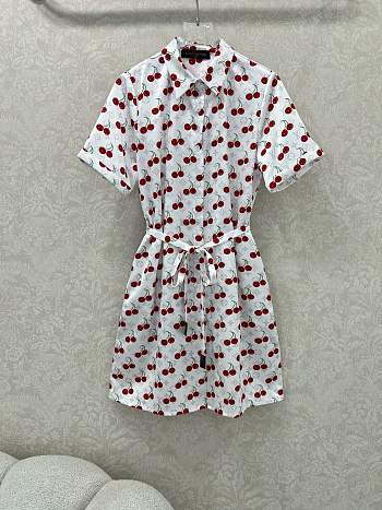 Kitlife Louis Vuitton 25 Cherry Print Belt Dress White