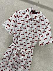 Kitlife Louis Vuitton 25 Cherry Print Belt Dress White - 4