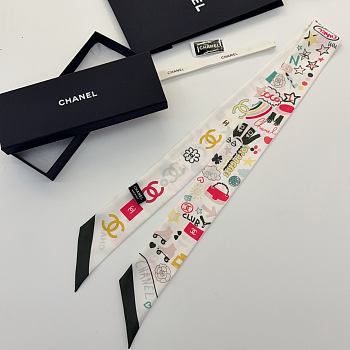 Kitlife Chanel Silk Scarf Multicolor White 120x6cm