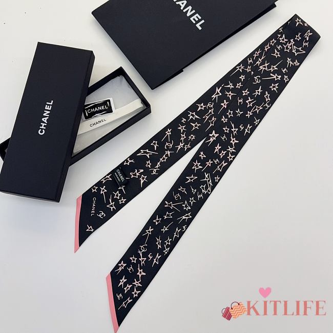 Kitlife Chanel Silk Scarf Star Black 120x6cm - 1