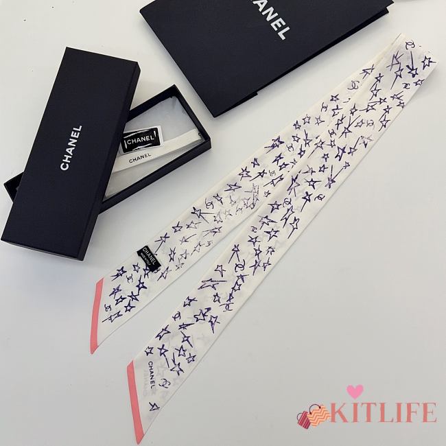 Kitlife Chanel Silk Scarf Star White 120x6cm - 1