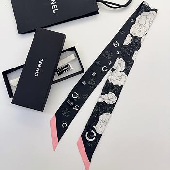 Kitlife Chanel Silk Scarf Camellia Black 120x6cm