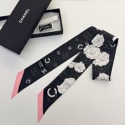 Kitlife Chanel Silk Scarf Camellia Black 120x6cm - 3