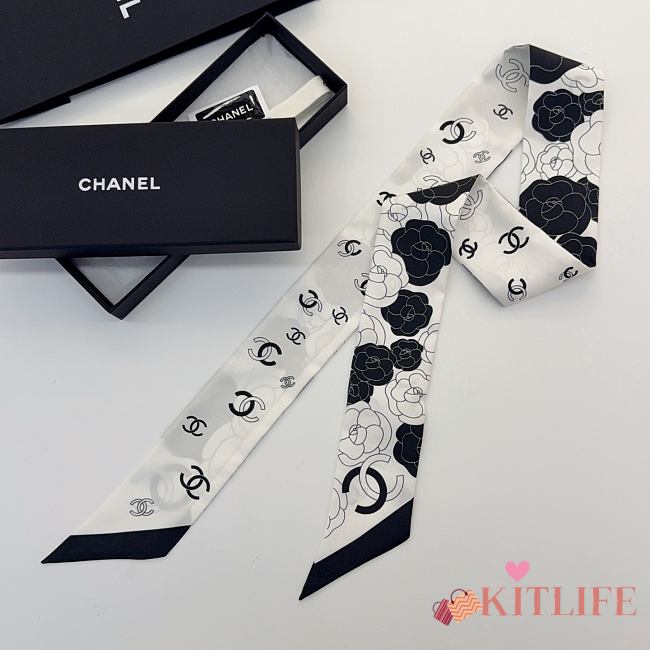 Kitlife Chanel Silk Scarf Camellia White 120x6cm - 1