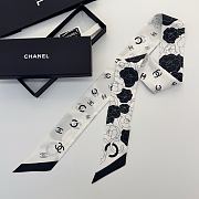 Kitlife Chanel Silk Scarf Camellia White 120x6cm - 1