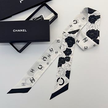 Kitlife Chanel Silk Scarf Camellia White 120x6cm