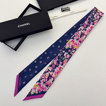 Kitlife Chanel Silk Scarf Flower Blue 120x6cm