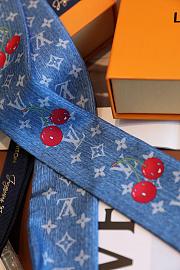 Kitlife Louis Vuitton x TM Denim Cerise Silk Scarf Blue 5x120cm  - 5
