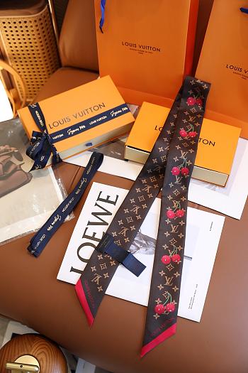 Kitlife Louis Vuitton x TM Denim Cerise Silk Scarf Brown 5x120cm