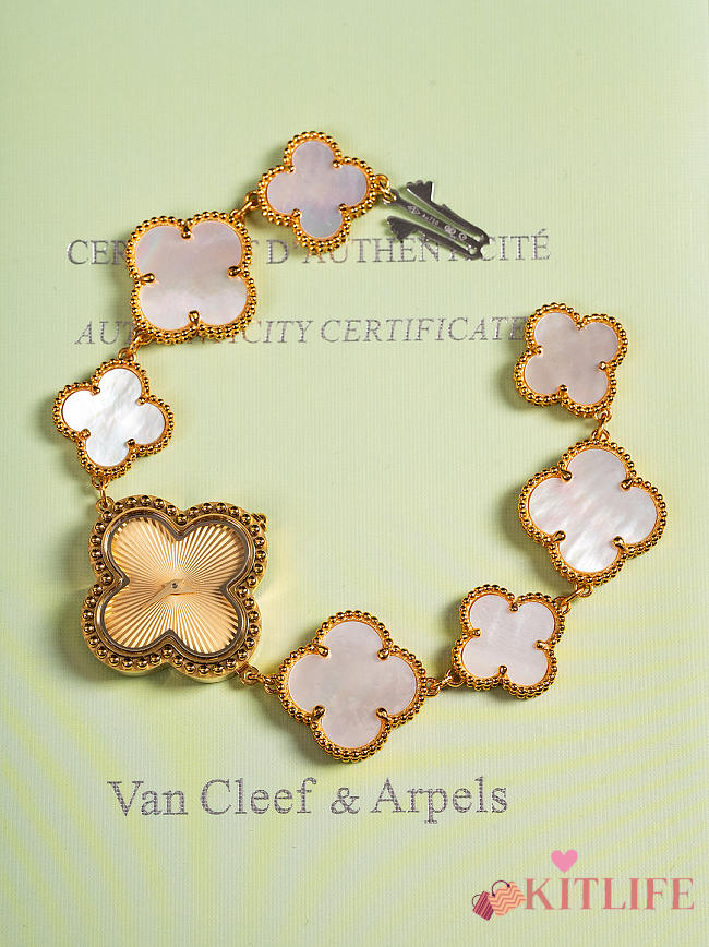 Kitlife Van Cleef & Arpels Lucky Four-leaf Chain Watch Gold & Pink Size 27mm - 1