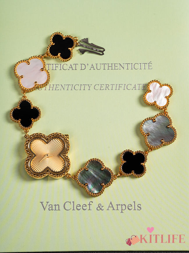 Kitlife Van Cleef & Arpels Lucky Four-leaf Chain Watch Gold, Black, Grey & Pink Size 27mm  - 1