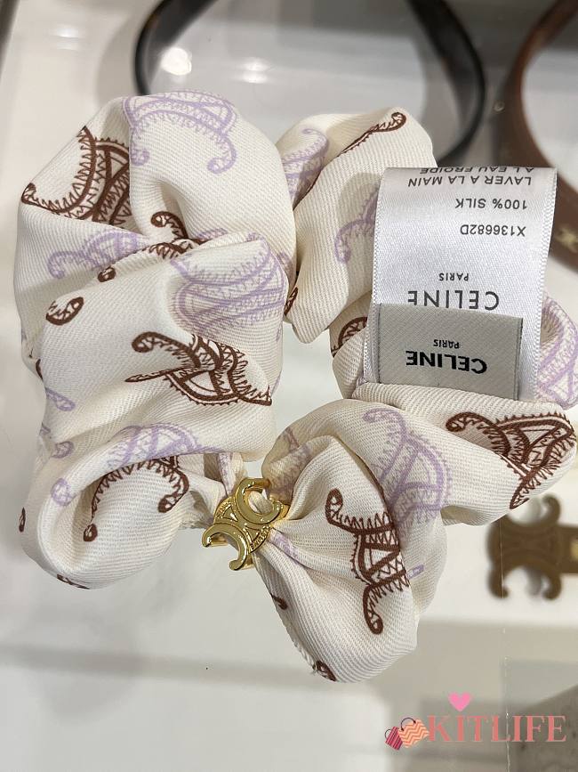 Kitlife Celine Triomphe Hair Scrunchies White & Beige - 1