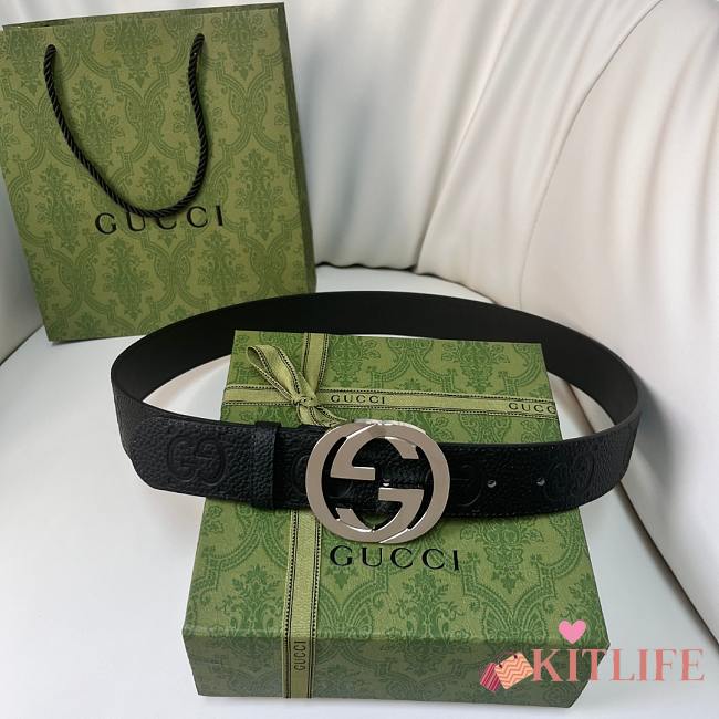 Kitlife Gucci GG Supreme Belt Black Silver Buckle 4cm - 1