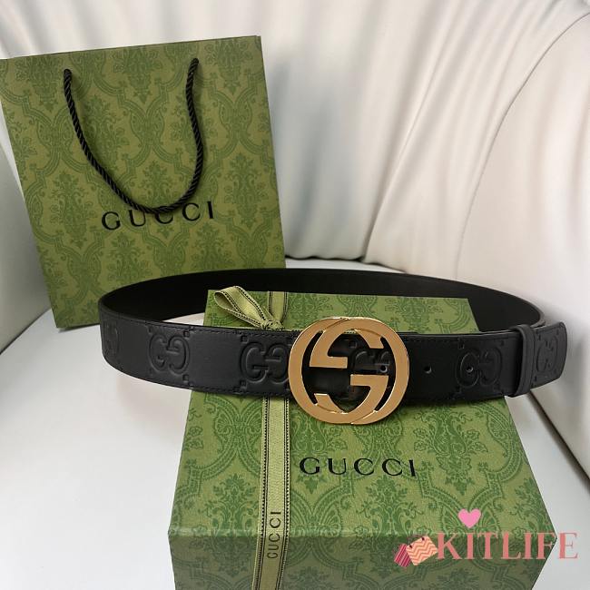 Kitlife Gucci GG Supreme Belt Black Gold Buckle 4cm - 1