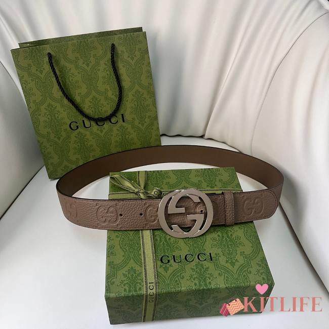 Kitlife Gucci GG Supreme Belt Beige Silver Buckle 4cm - 1