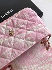 Kitlife Chanel Flap Bag Printed Denim & Gold-Tone Metal White & Pink 15x24x6.5cm - 5