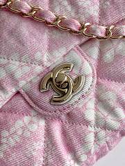 Kitlife Chanel Flap Bag Printed Denim & Gold-Tone Metal White & Pink 15x24x6.5cm - 2