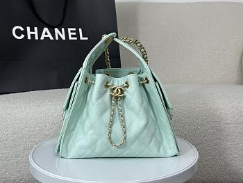 Kitlife Chanel 25C Drawstring Bucket Hobo Bag Green Grained Leather 30×26×14cm
