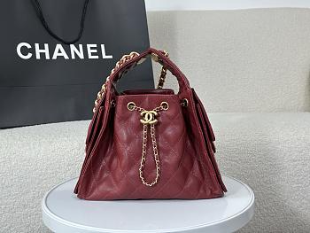 Kitlife Chanel 25C Drawstring Bucket Hobo Bag Burgundy Grained Leather 30×26×14cm