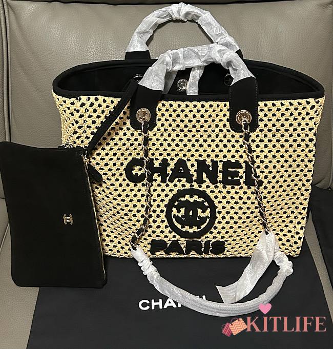 Kitlife Chanel 25 Coco Beach Bag Beige & Black 34cm - 1