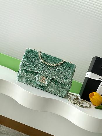 Kitlife Chanel 25S CF Green Sequin Bag AS4561 14x21x8cm