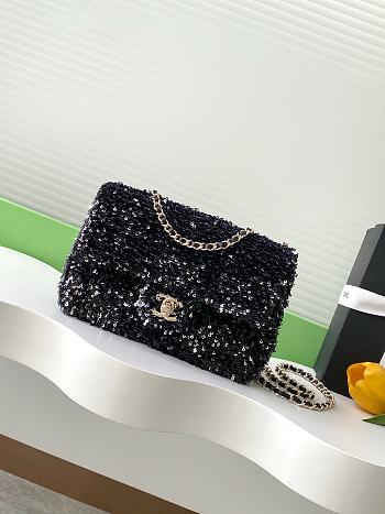 Kitlife Chanel 25S CF Black Sequin Bag AS4561 14x21x8cm