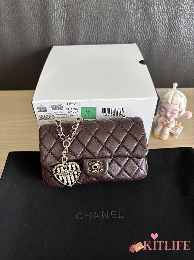 Kitlife Chanel Classic Mini Bag with Hook Lambskin Dark Brown 8x12.5x5cm - 1