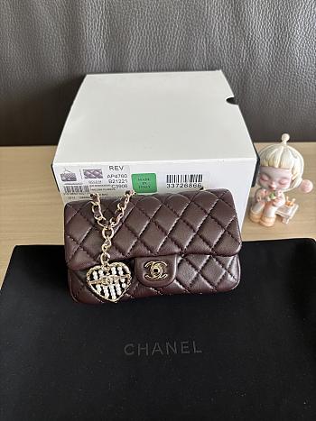 Kitlife Chanel Classic Mini Bag with Hook Lambskin Dark Brown 8x12.5x5cm