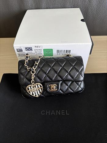 Kitlife Chanel Classic Mini Bag with Hook Lambskin Black 8x12.5x5cm