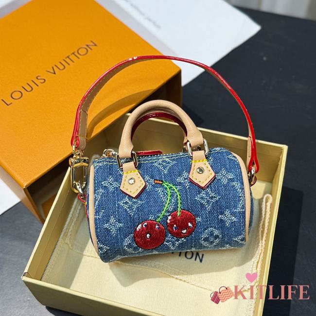 Kitlife Louis Vuitton x TM Micro Speedy Denim Cerise Keychain Blue Denim Cherry - 1