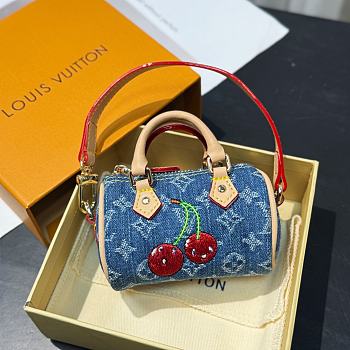 Kitlife Louis Vuitton x TM Micro Speedy Denim Cerise Keychain Blue Denim Cherry