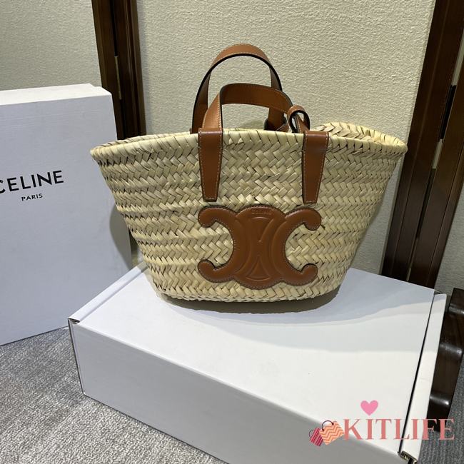 Kitlife Celine Teen Triomphe Classic Panier In Palm Leaves And Calfskin Tan Bag 19x20x10cm - 1