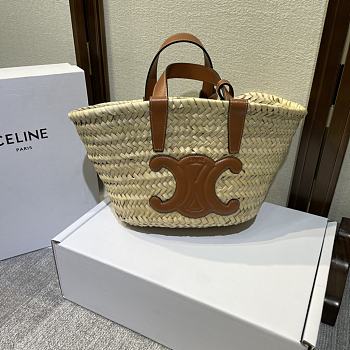 Kitlife Celine Teen Triomphe Classic Panier In Palm Leaves And Calfskin Tan Bag 19x20x10cm