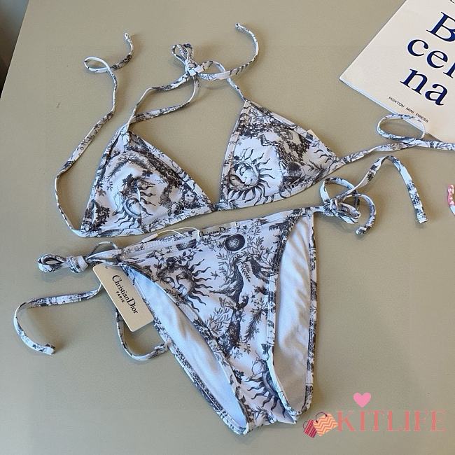 Kitlife Dior One-piece Swimsuit White & Grey - 1
