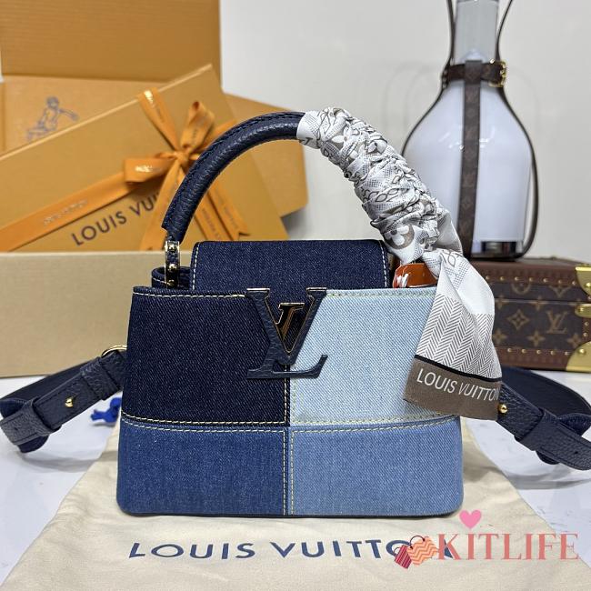 Kitlife Louis Vuitton Capucines Mini Handbag Blue Denim M59268 21x14x8cm - 1