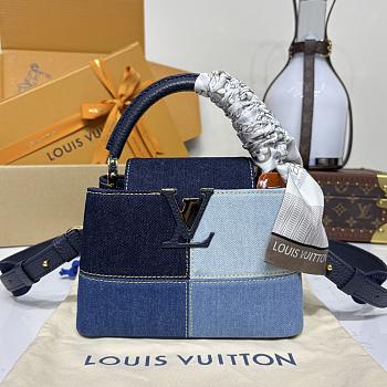 Kitlife Louis Vuitton Capucines Mini Handbag Blue Denim M59268 21x14x8cm