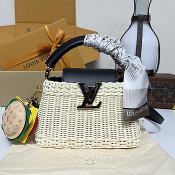 Kitlife Louis Vuitton Capucines Bag Rattan And Black Leather M26003 21x8x14cm