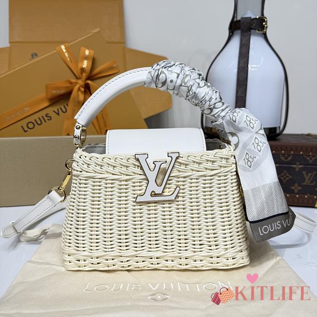 Kitlife Louis Vuitton Capucines Bag Rattan And White Leather M26004 21x8x14cm - 1