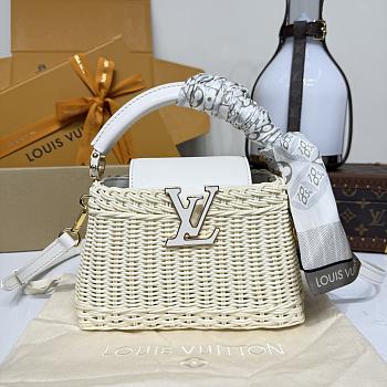 Kitlife Louis Vuitton Capucines Bag Rattan And White Leather M26004 21x8x14cm