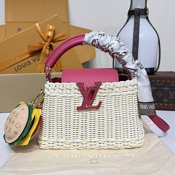 Kitlife Louis Vuitton Capucines Bag Rattan And Pink Leather M26005 21x8x14cm